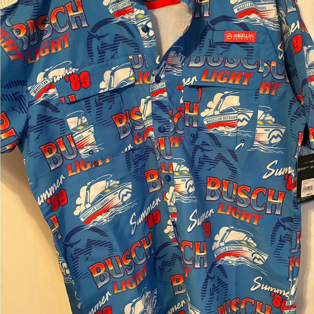 Magellan Outdoors Blue Bass Men's Shirt Busch Light - Picture 3 of 5